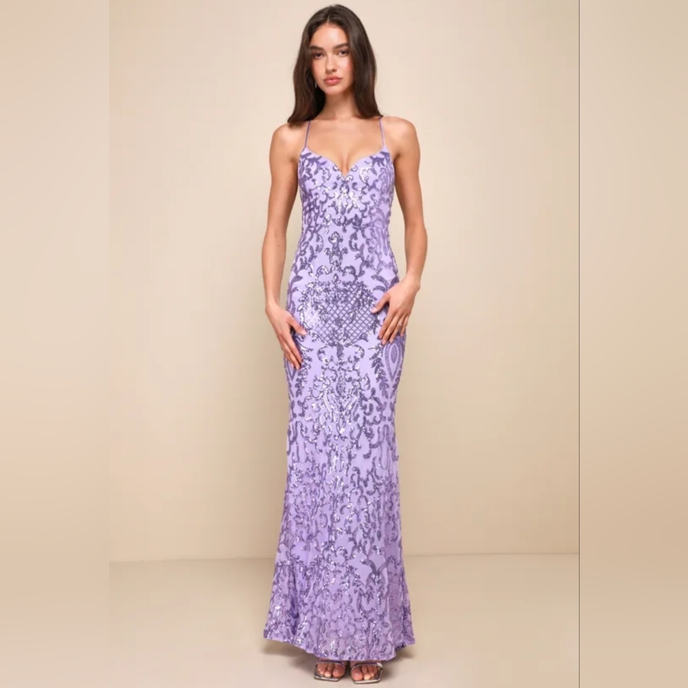 LULUS Limitless Glamour Lavender Sequin Lace-Up Maxi Dress- Style 2281536